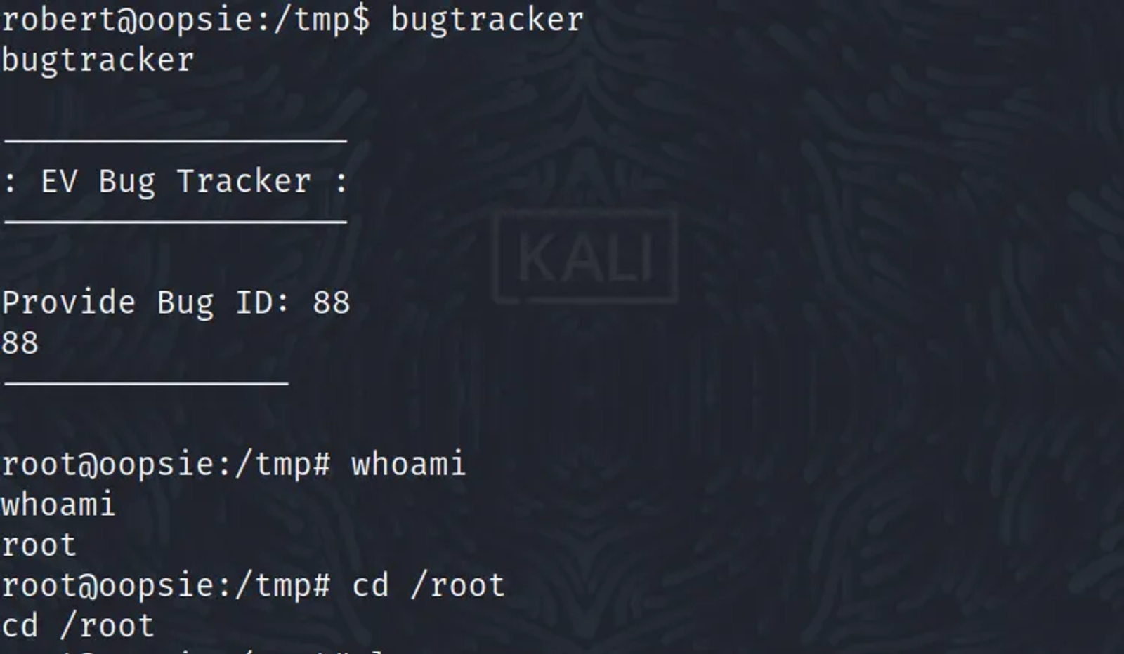 Rather than printing the error message as before, you will find that we have access as root.