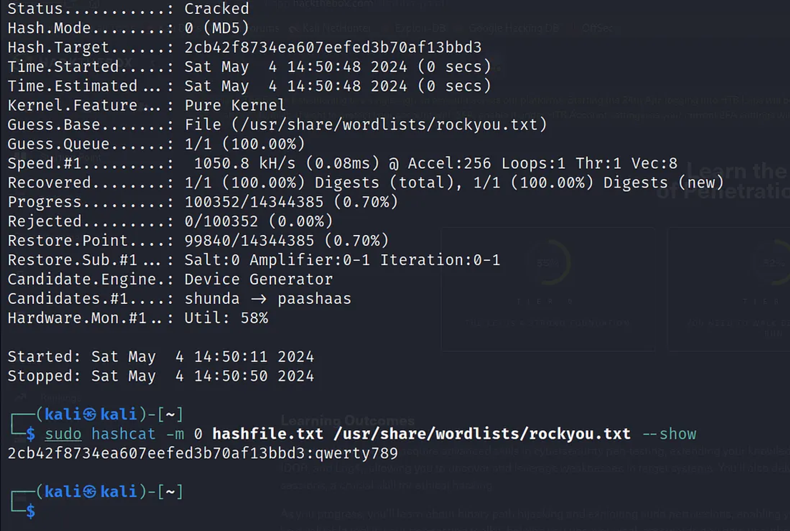 The show option allows you to show the password after cracking the hash