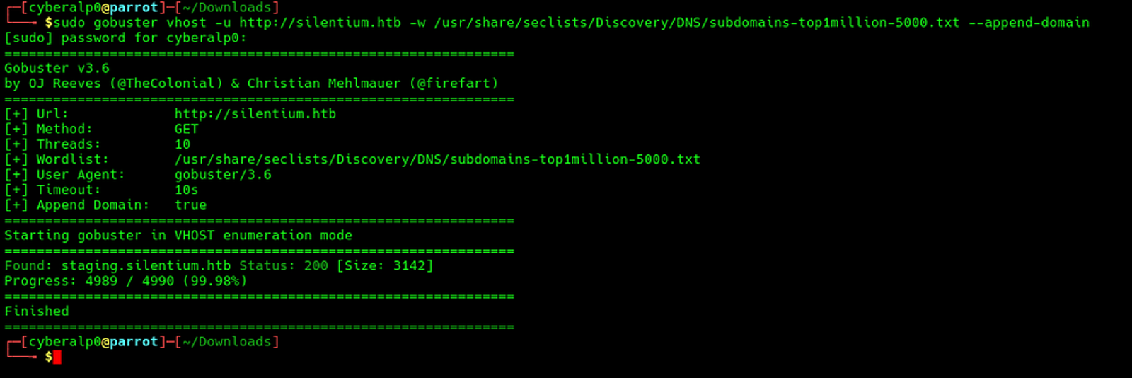 Performing subdomain enumeration for the domain.