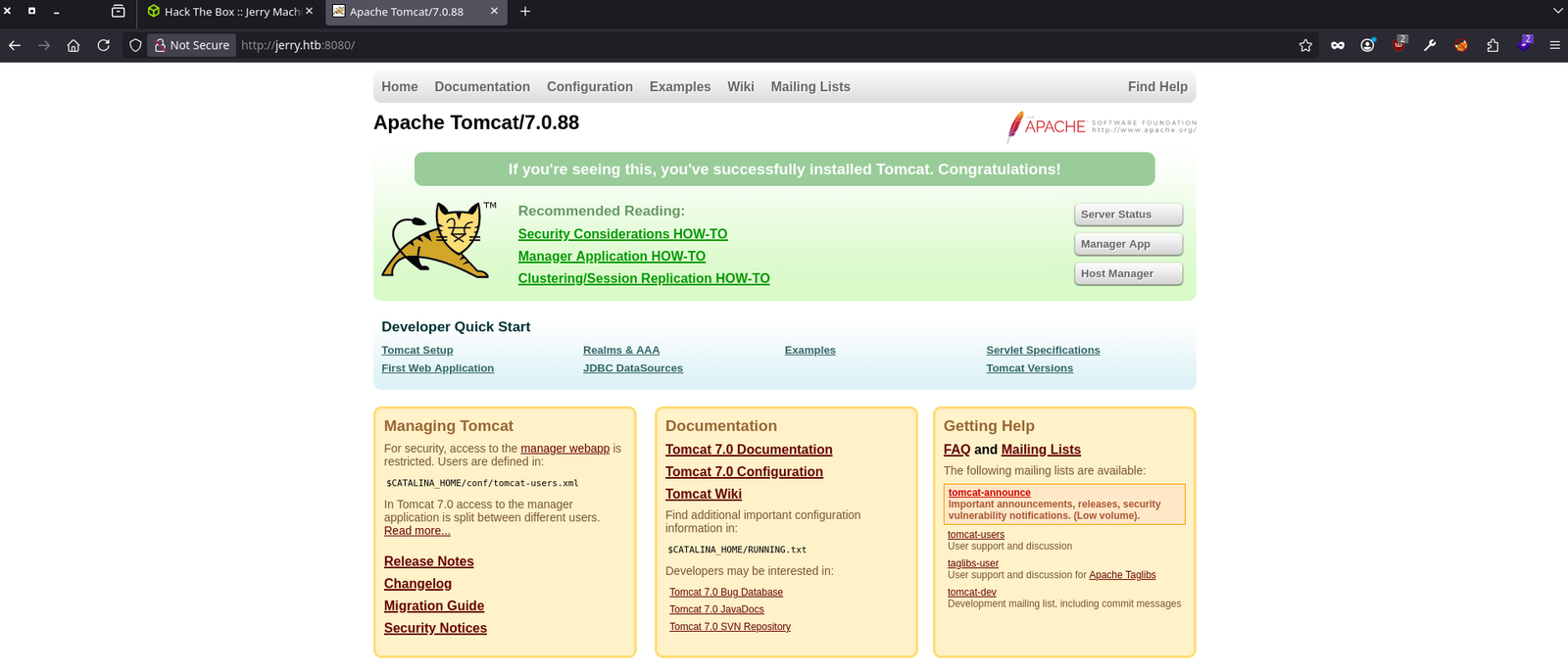 The web page of the web application http://jerry.htb