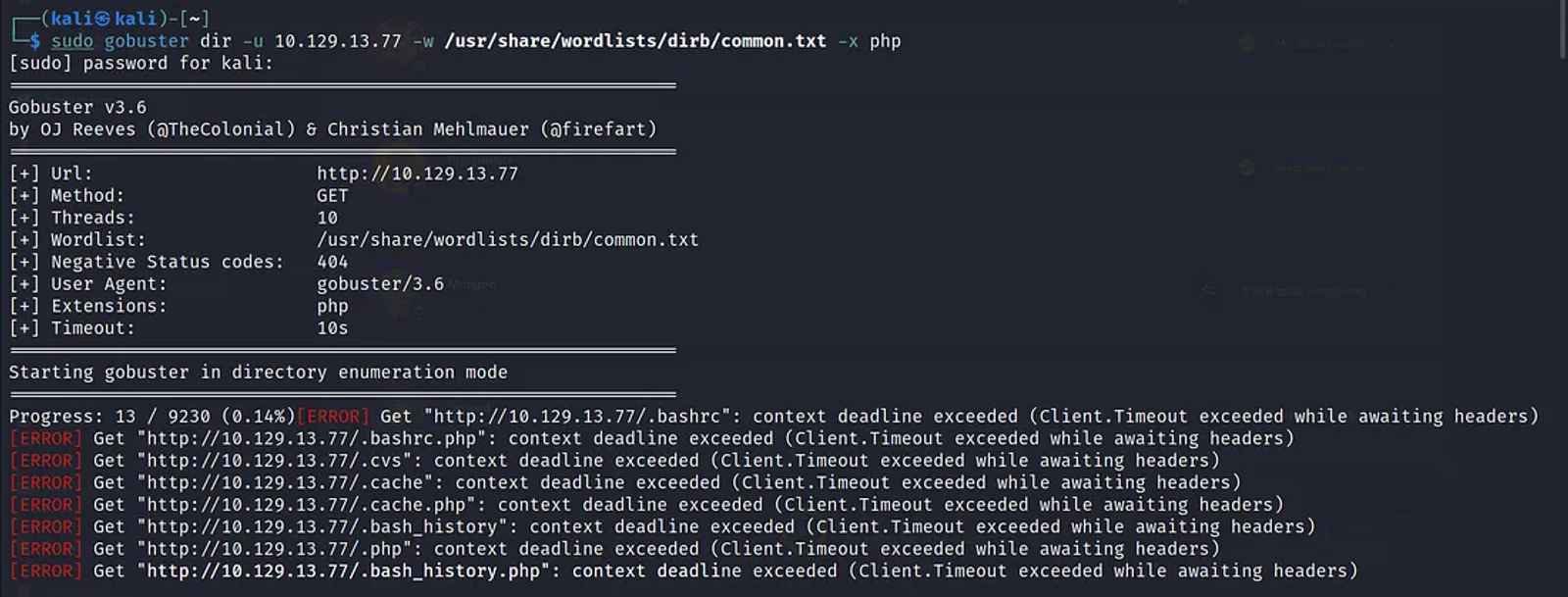Performing brute forcing attacks towards the target to gather all PHP-related web pages to the target.