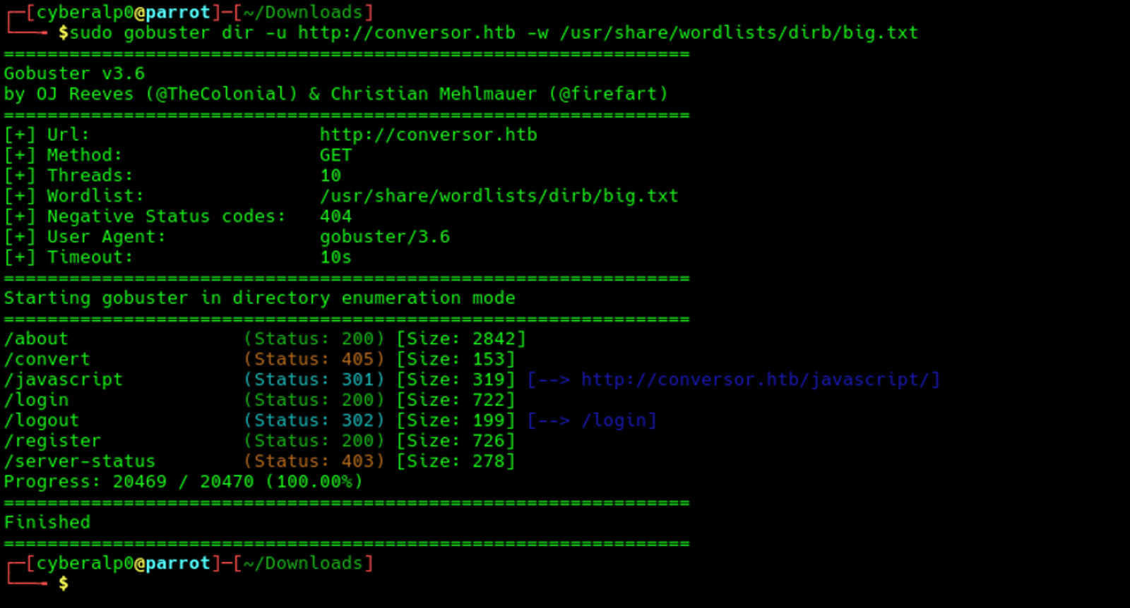 Preforming directory brute forcing on the target using gobuster