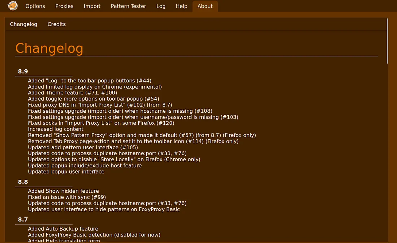 ChanChangelog page of the FoxyProxy.gelog page of the FoxyProxy.