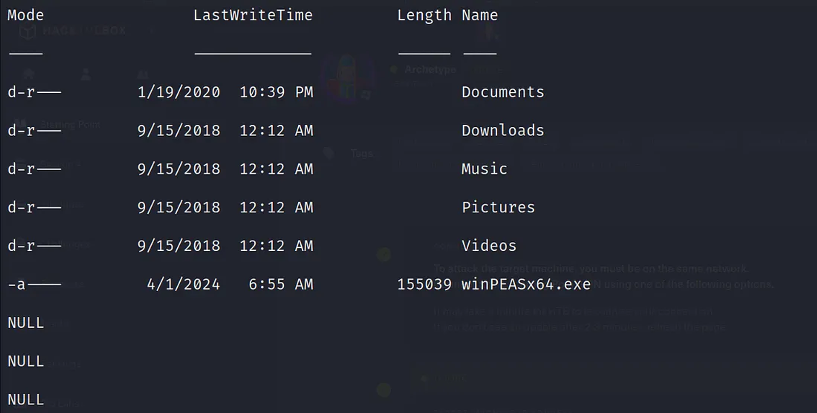Listing What’s inside the path C:/Users/Public to make sure that the script is downloaded