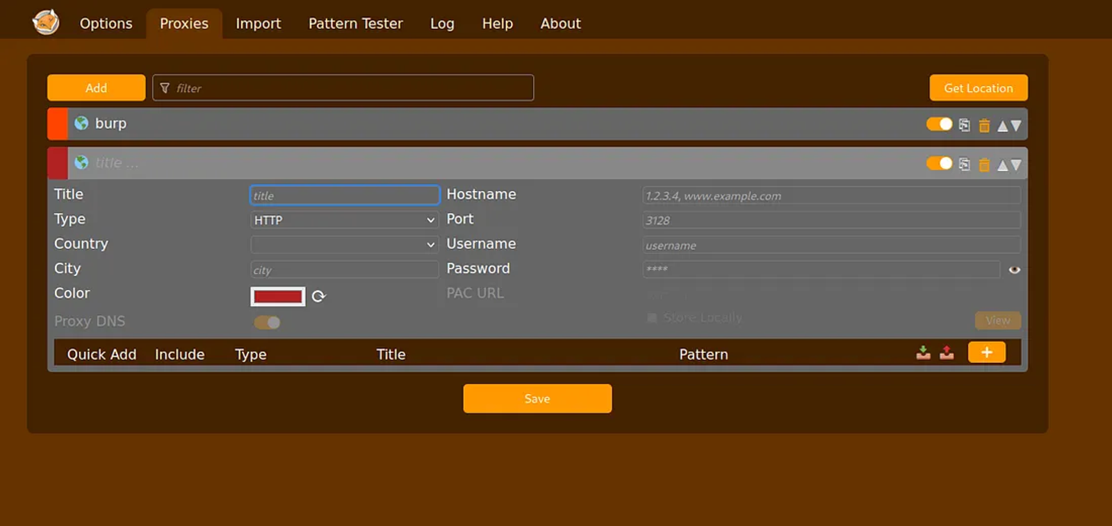 Identifying the burp in FoxyProxy.