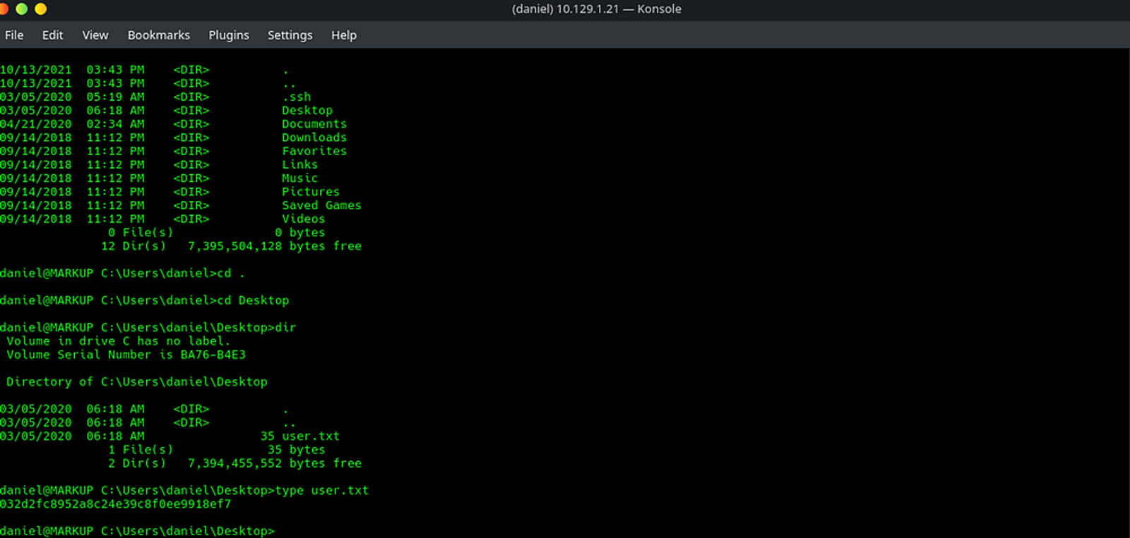 The user flag of the machine “markup”