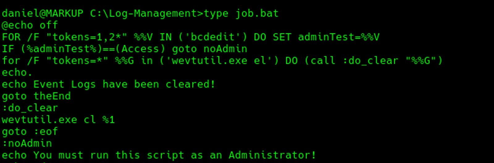 The name of the executable file in the job.bat file.