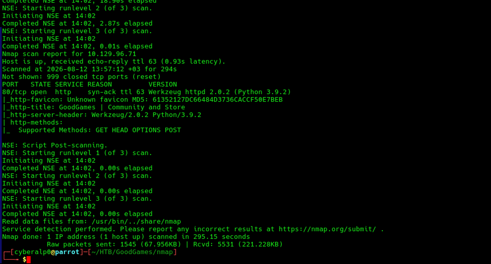 The all ports scanning that was done on the target's machine