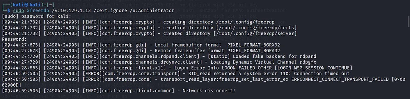 Exploiting the RDP using xfreerdp tool.