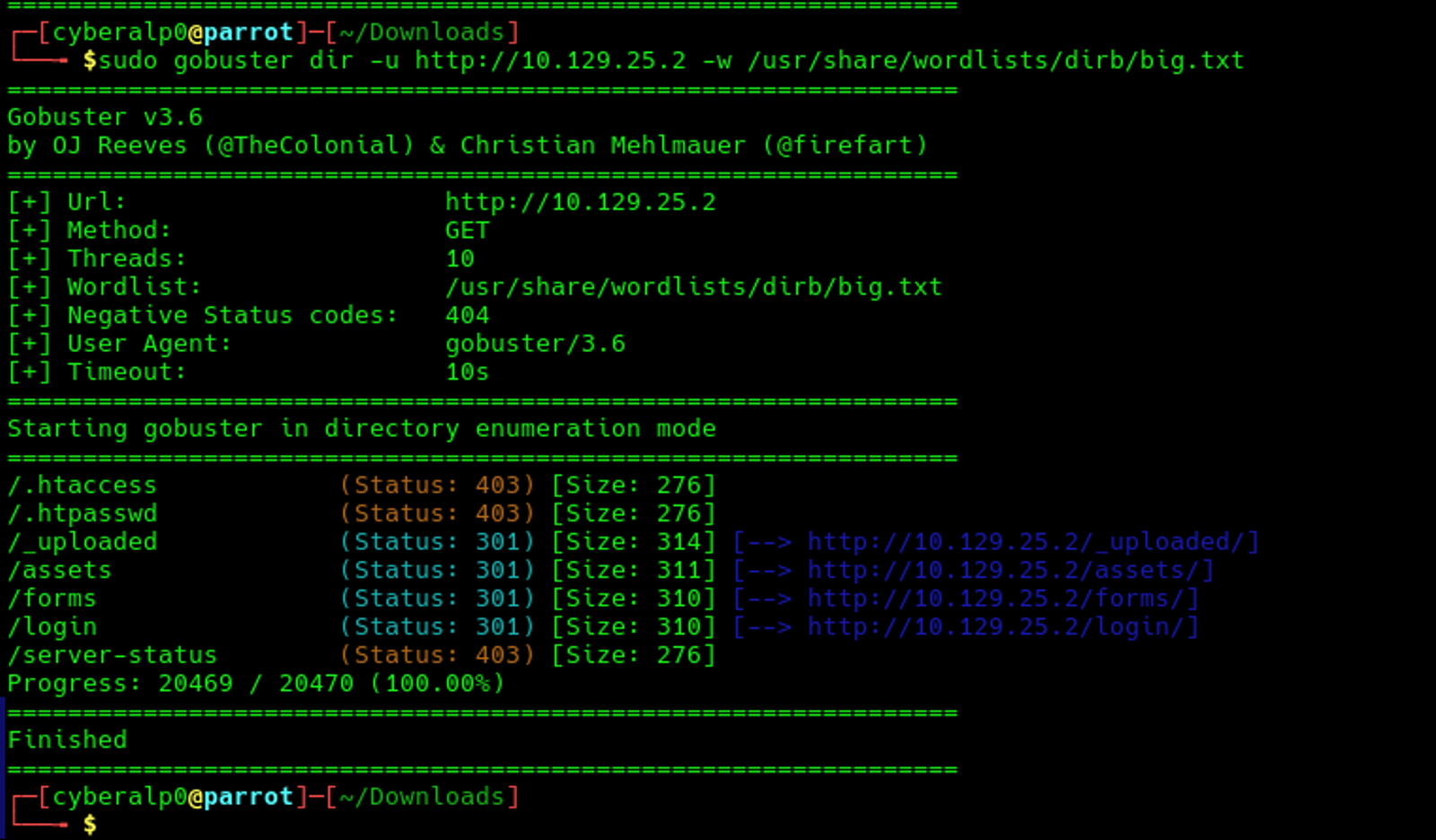 Performing a wider scan on the target machine using a big list file. Note that I have reset the machine.