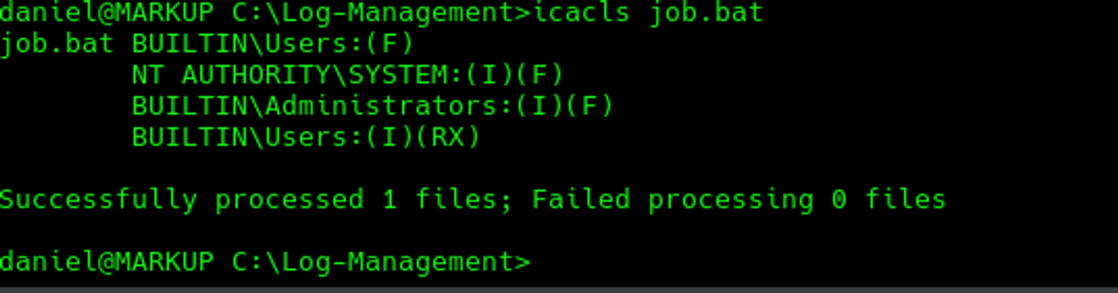 Defining the permissions of the file.