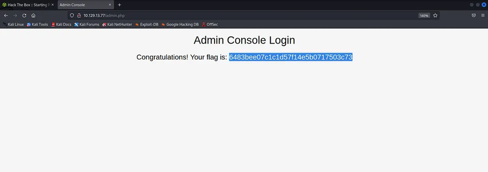 Got Access to the Admin Console Login page.
