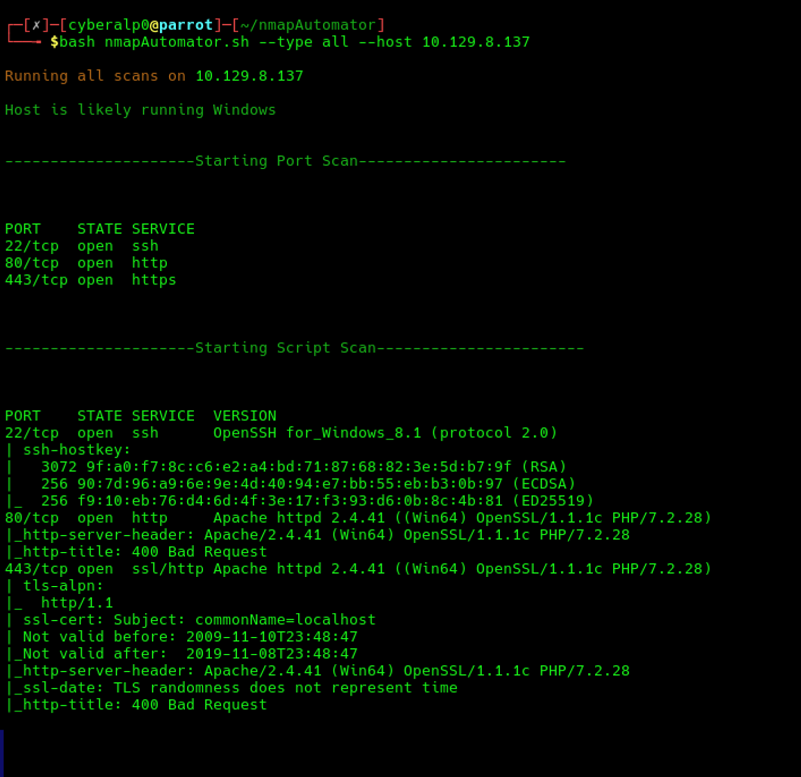 Scanning the target using the nmapautomator tool