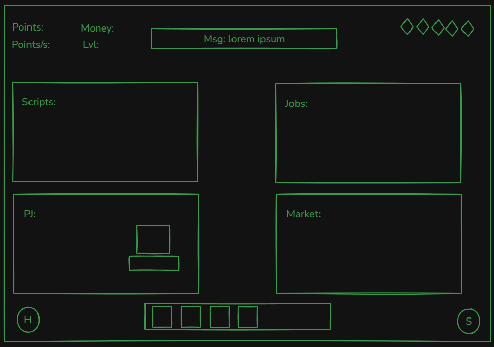 Rough wireframe of Clicker Hacker