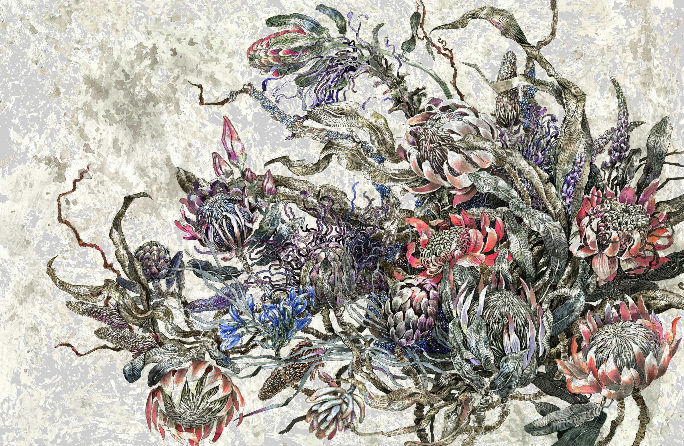 Painting of Bouquet with Protea