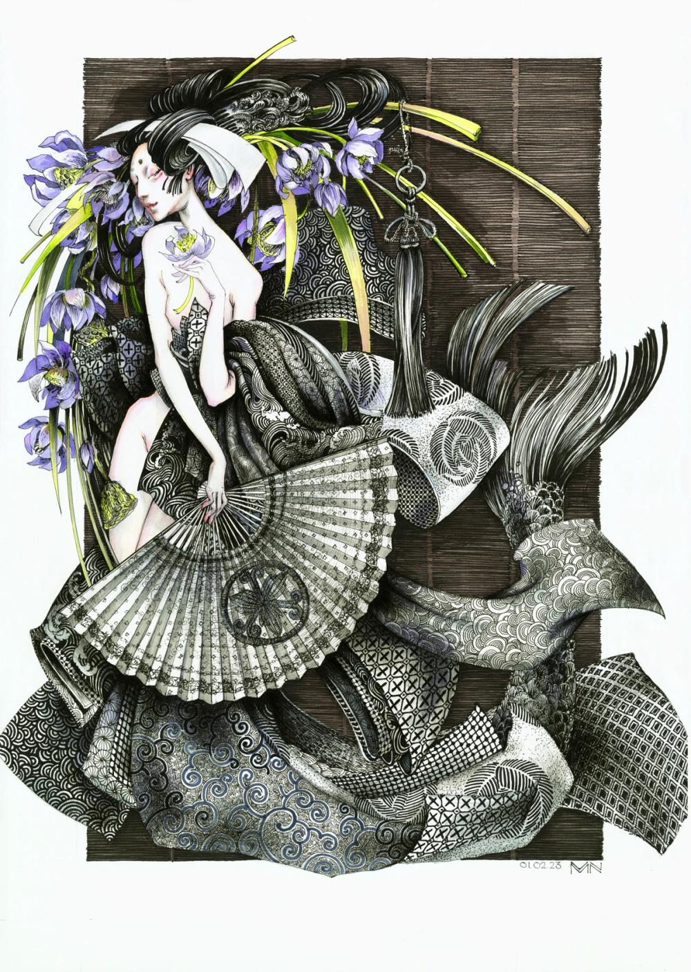 Painting of a Geisha Mermaid