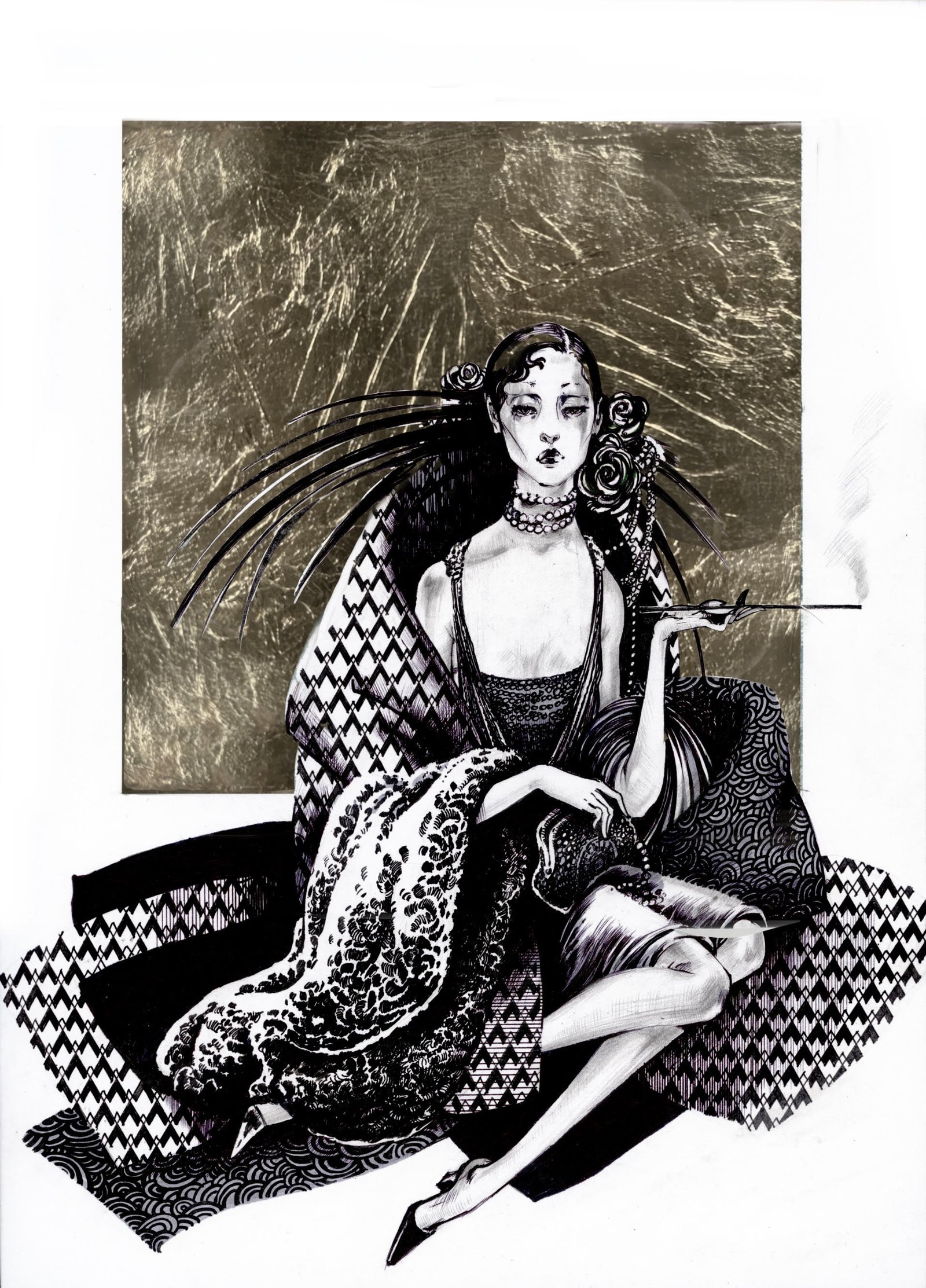 Image of a Muse with a Gold Leaf Background