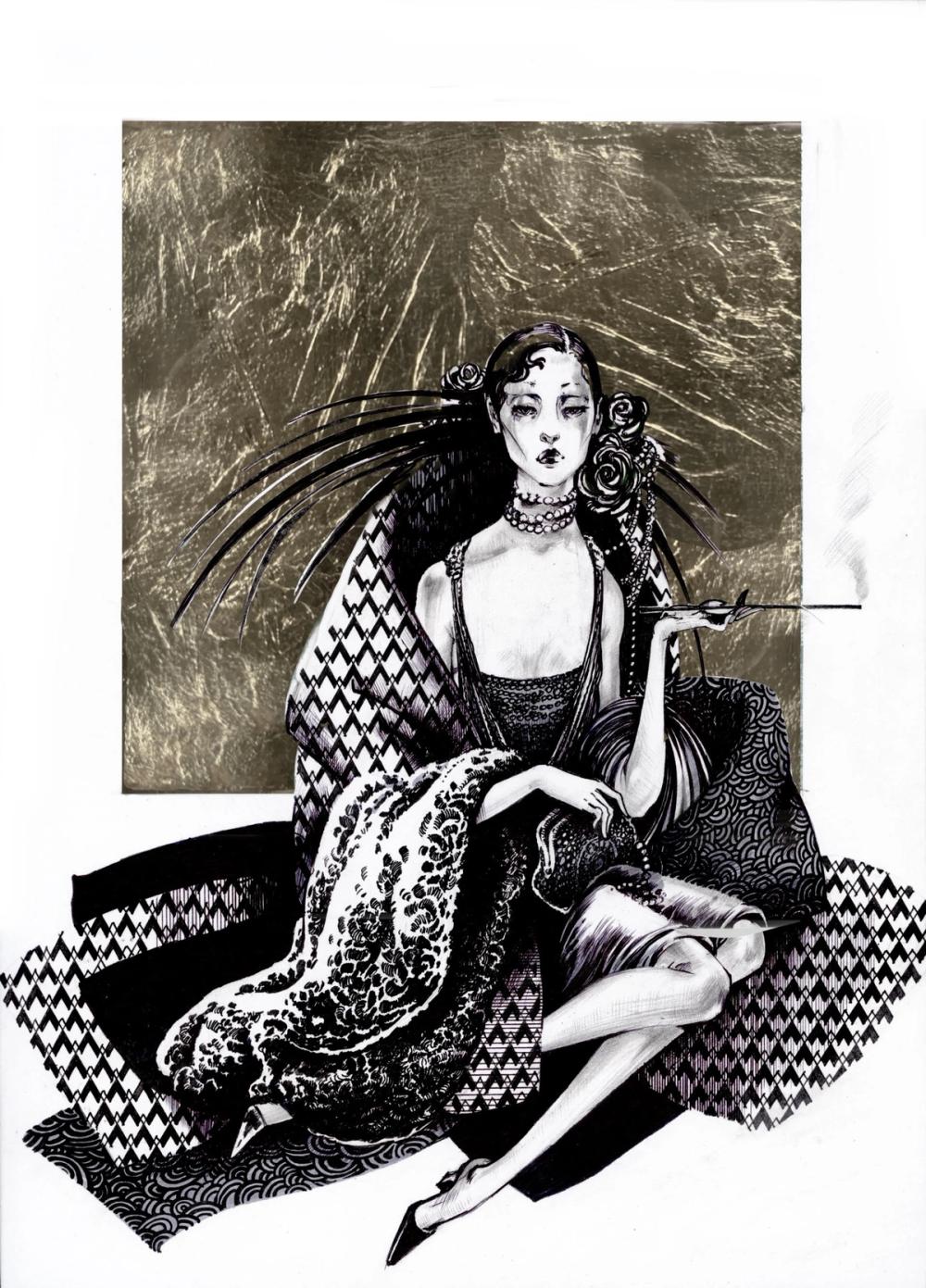 Image of a Muse with a Gold Leaf Background