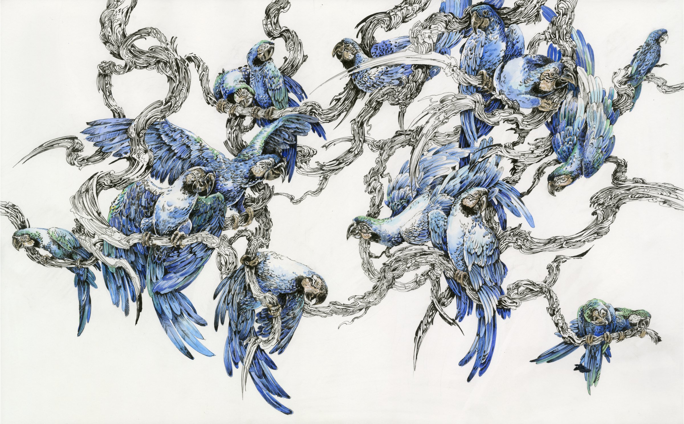 Painting of Blue Parrots