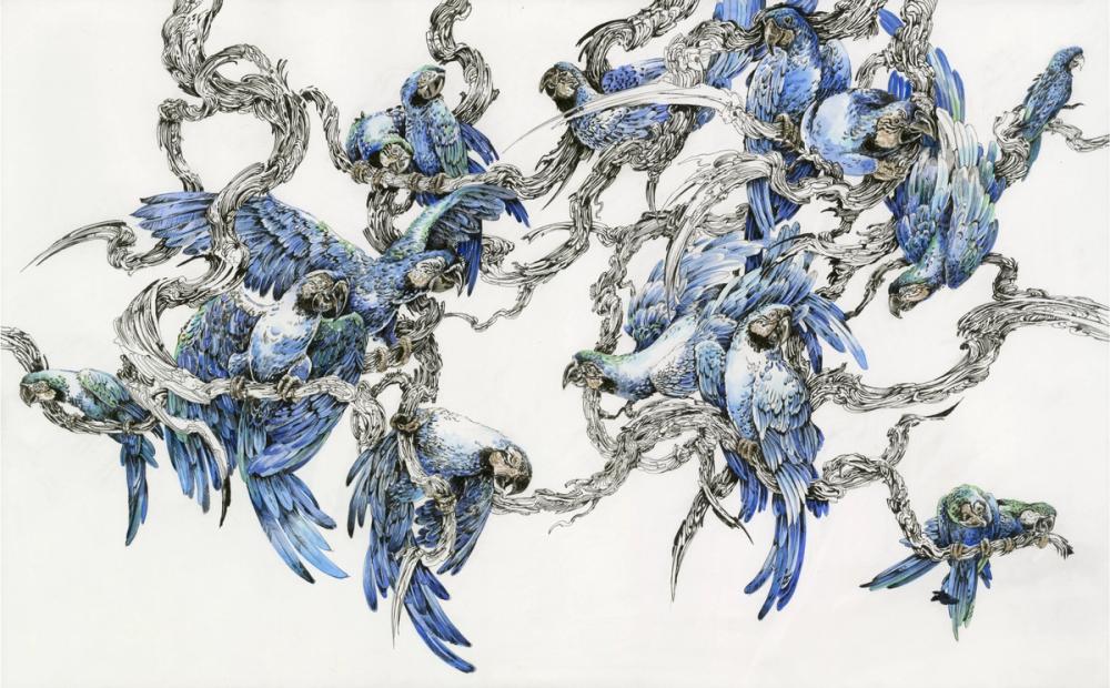Painting of Blue Parrots