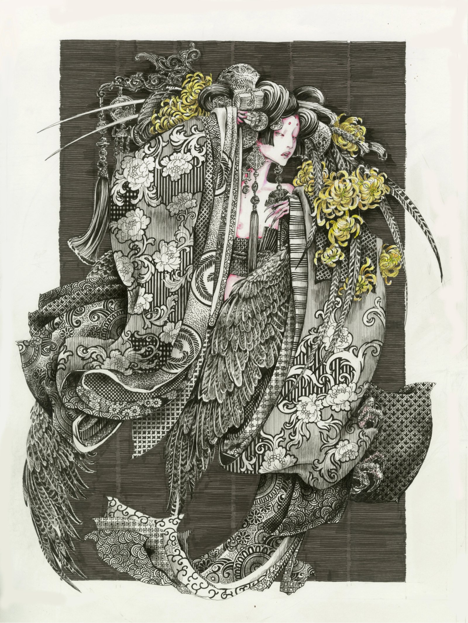 Painting of a Bird Geisha