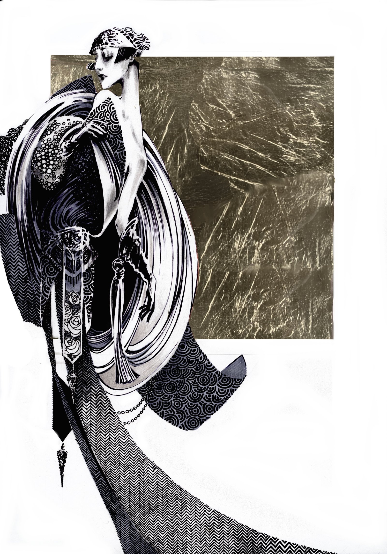 Painting of a Muse with a Gold Leaf Background