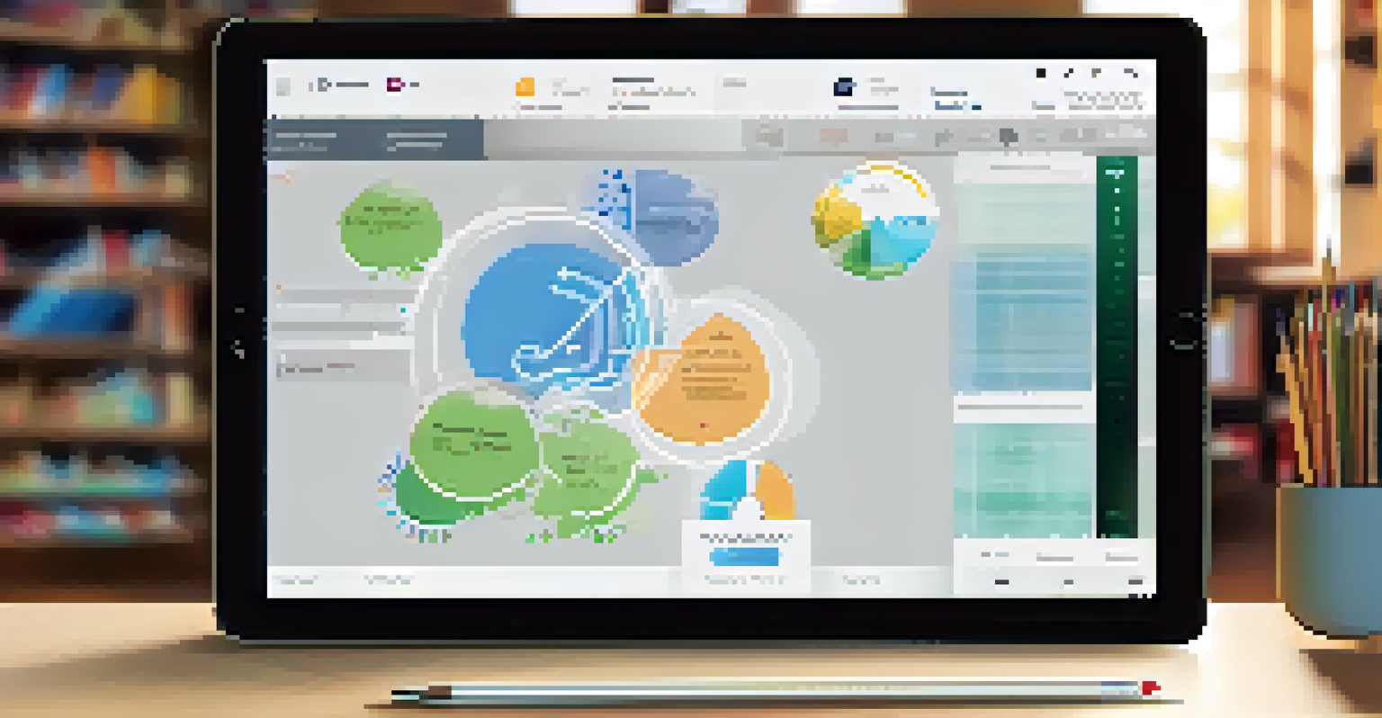 A tablet displaying an AI-powered educational platform interface with personalized learning charts and plans, set in a cozy study area with bookshelves.