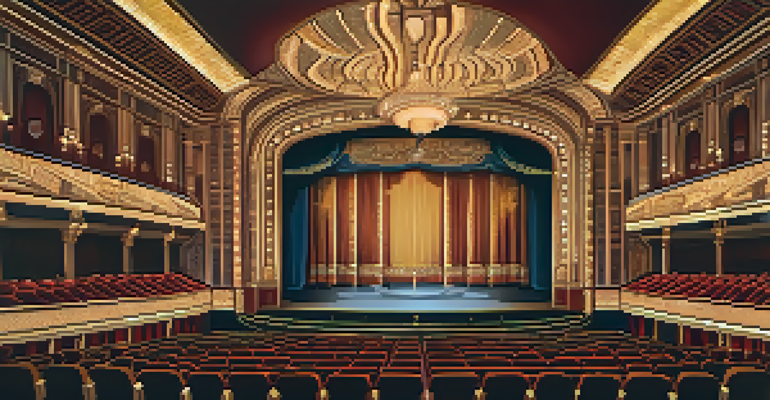 Interior of the Fox Theatre featuring Art Deco design and a grand chandelier.