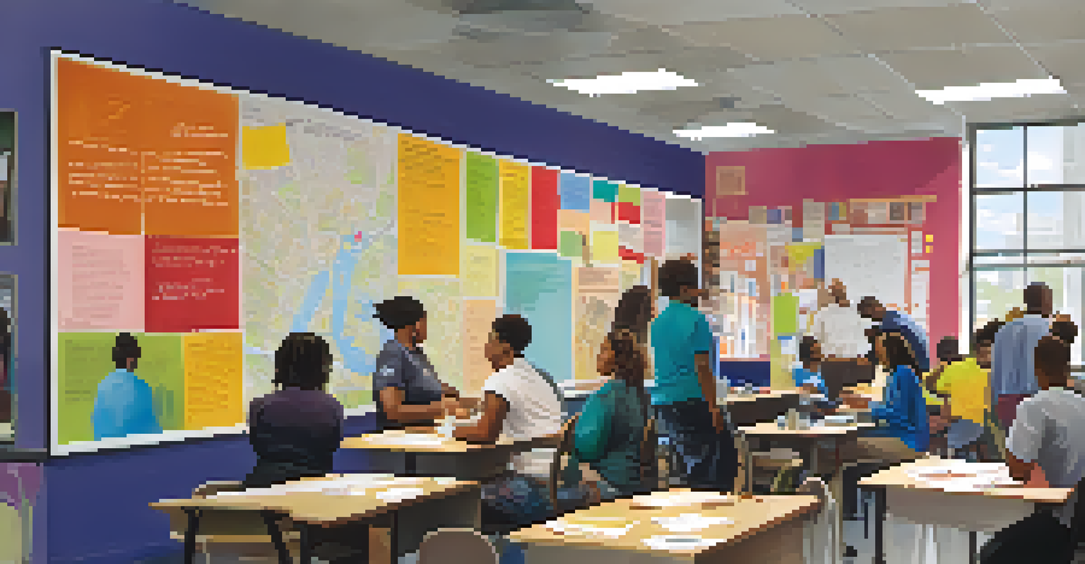 A community center in Detroit filled with diverse individuals participating in a job training workshop.