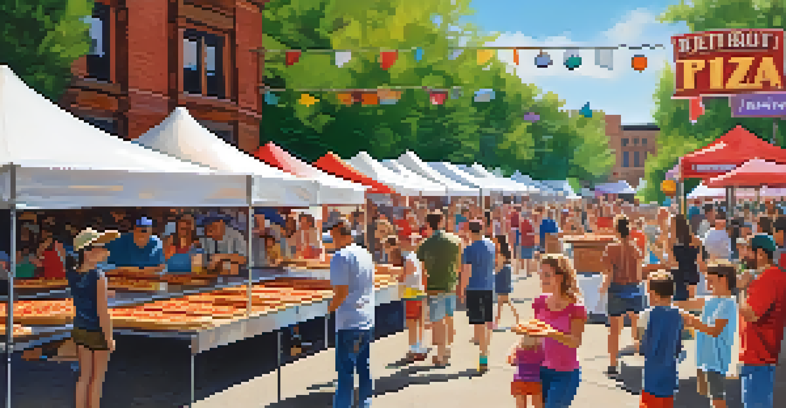 Families enjoying pizza at the Detroit Pizza Festival with games and live performances in a festive atmosphere.