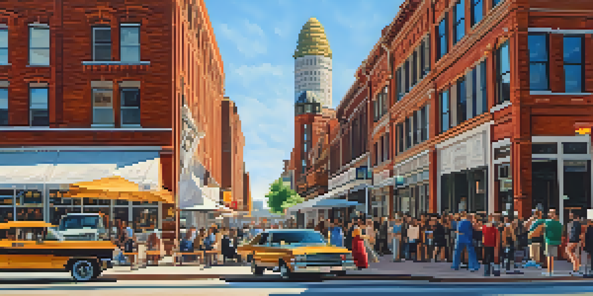 A busy film crew in Detroit capturing a scene in front of a historic building, with people and vendors in the foreground.