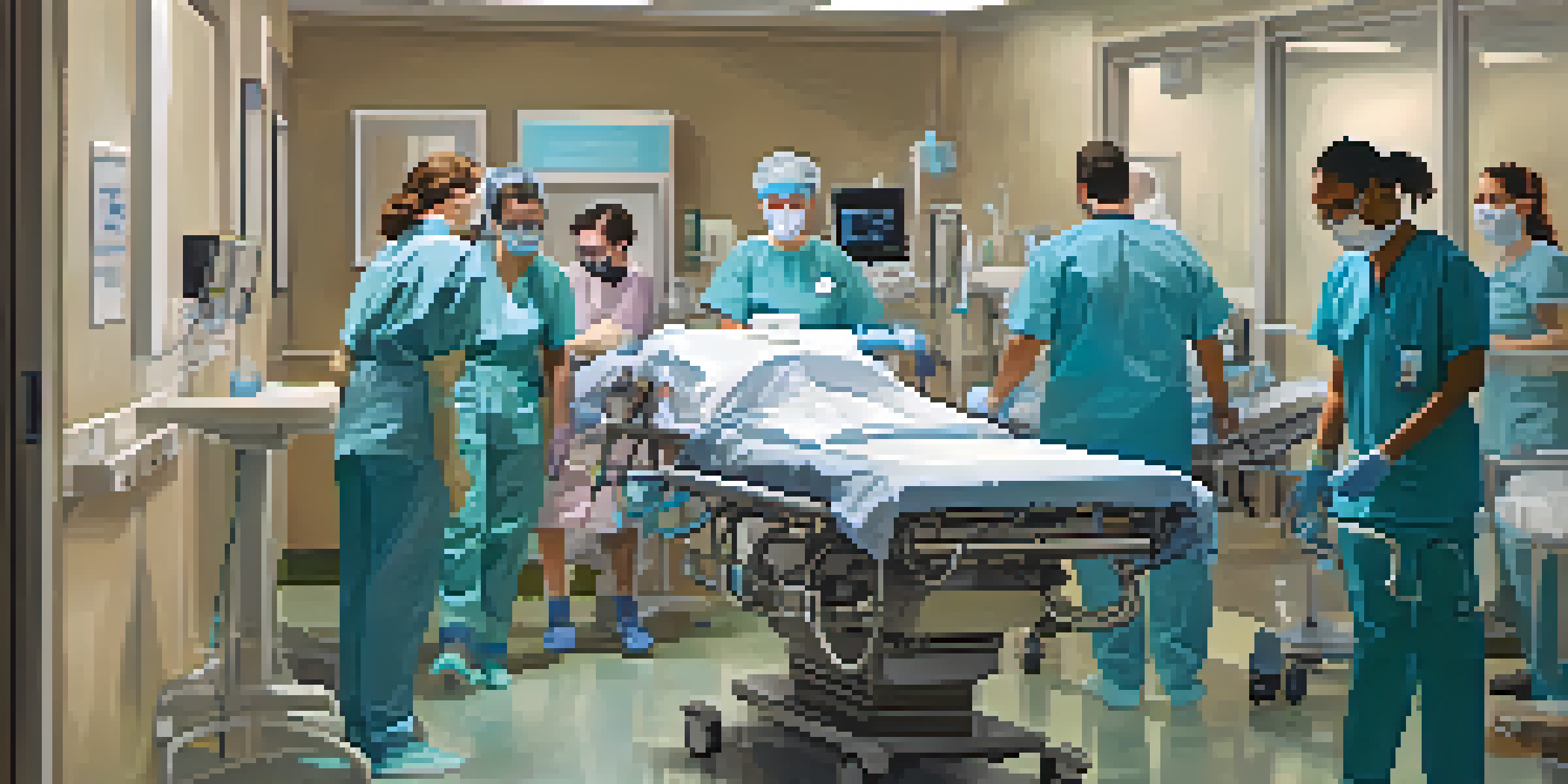 A busy hospital emergency room filled with healthcare workers in personal protective equipment attending to patients during the COVID-19 pandemic.