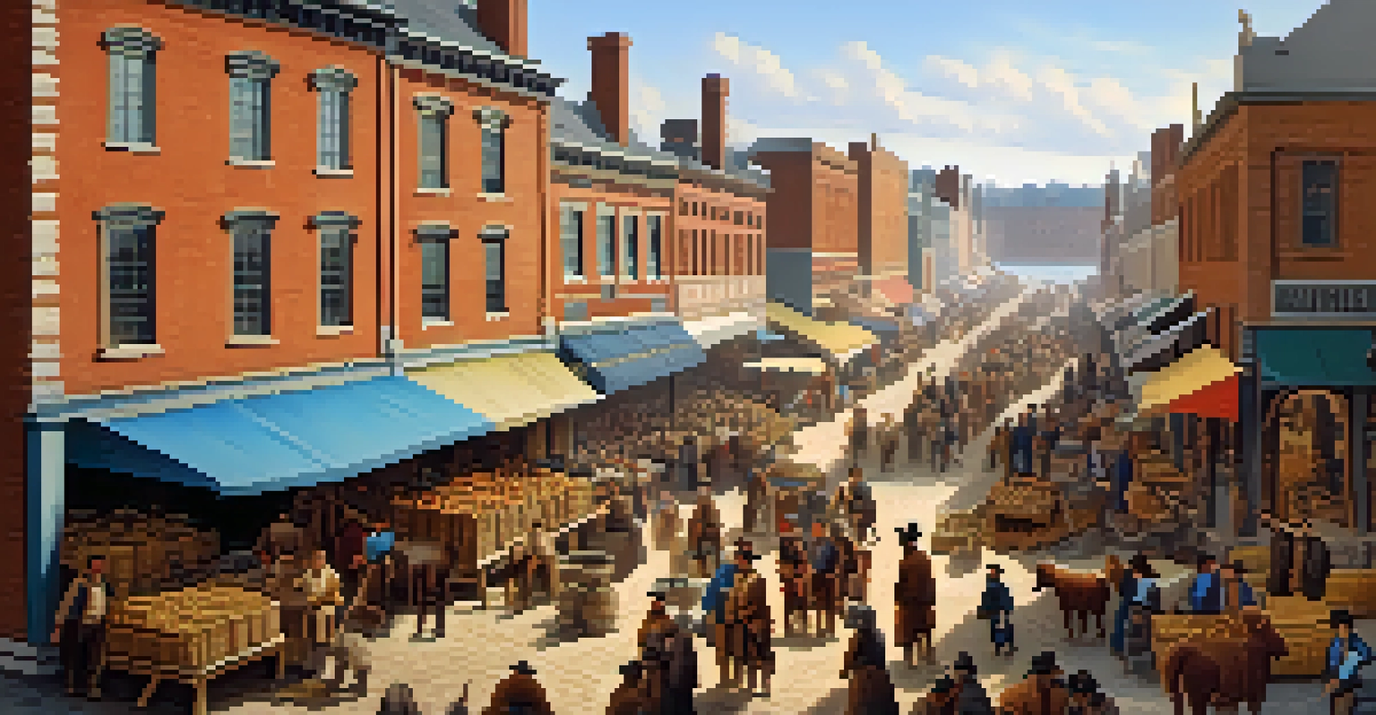 A lively fur trade market in early Detroit, showcasing the exchange of goods between French trappers and Indigenous peoples.