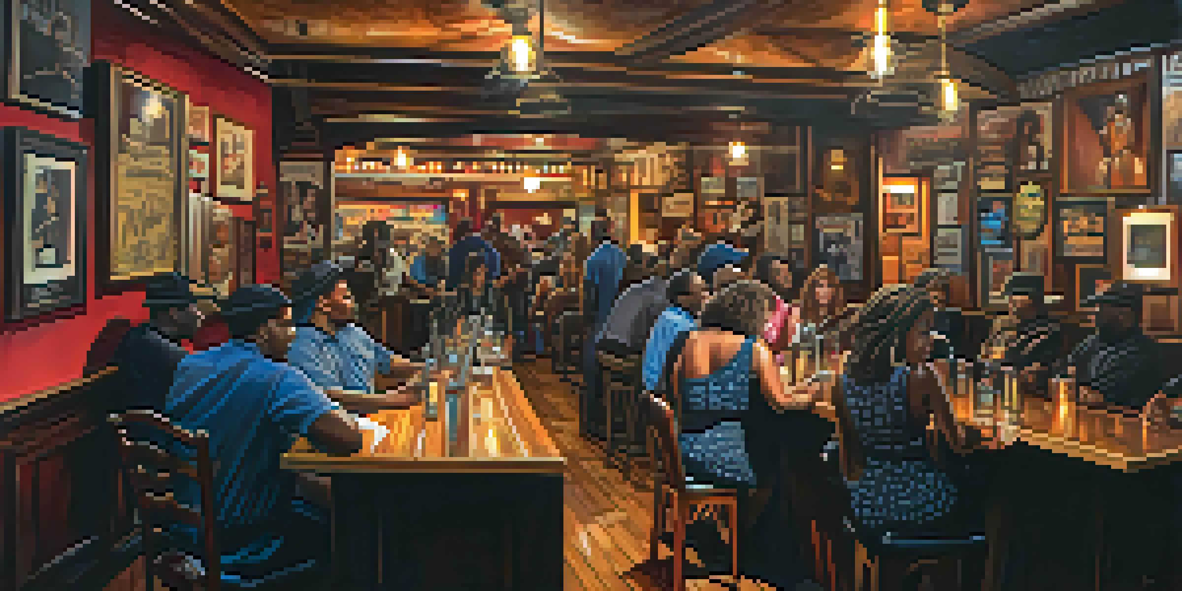 A lively blues performance in a cozy bar in Detroit, with musicians and an engaged audience, showcasing the city's musical heritage.