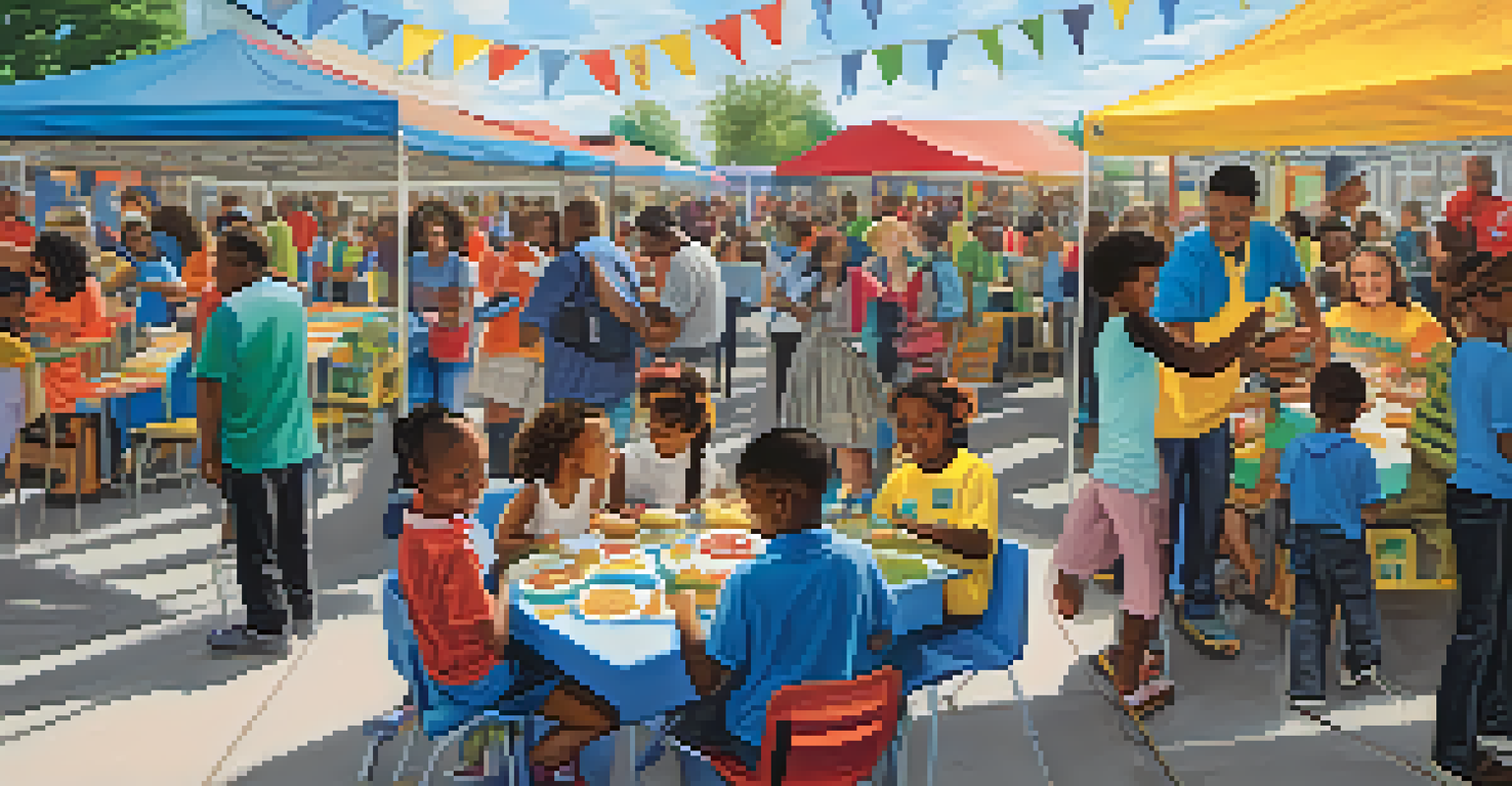 A community event at a Detroit charter school, featuring families engaging in educational activities and booths in a vibrant atmosphere.