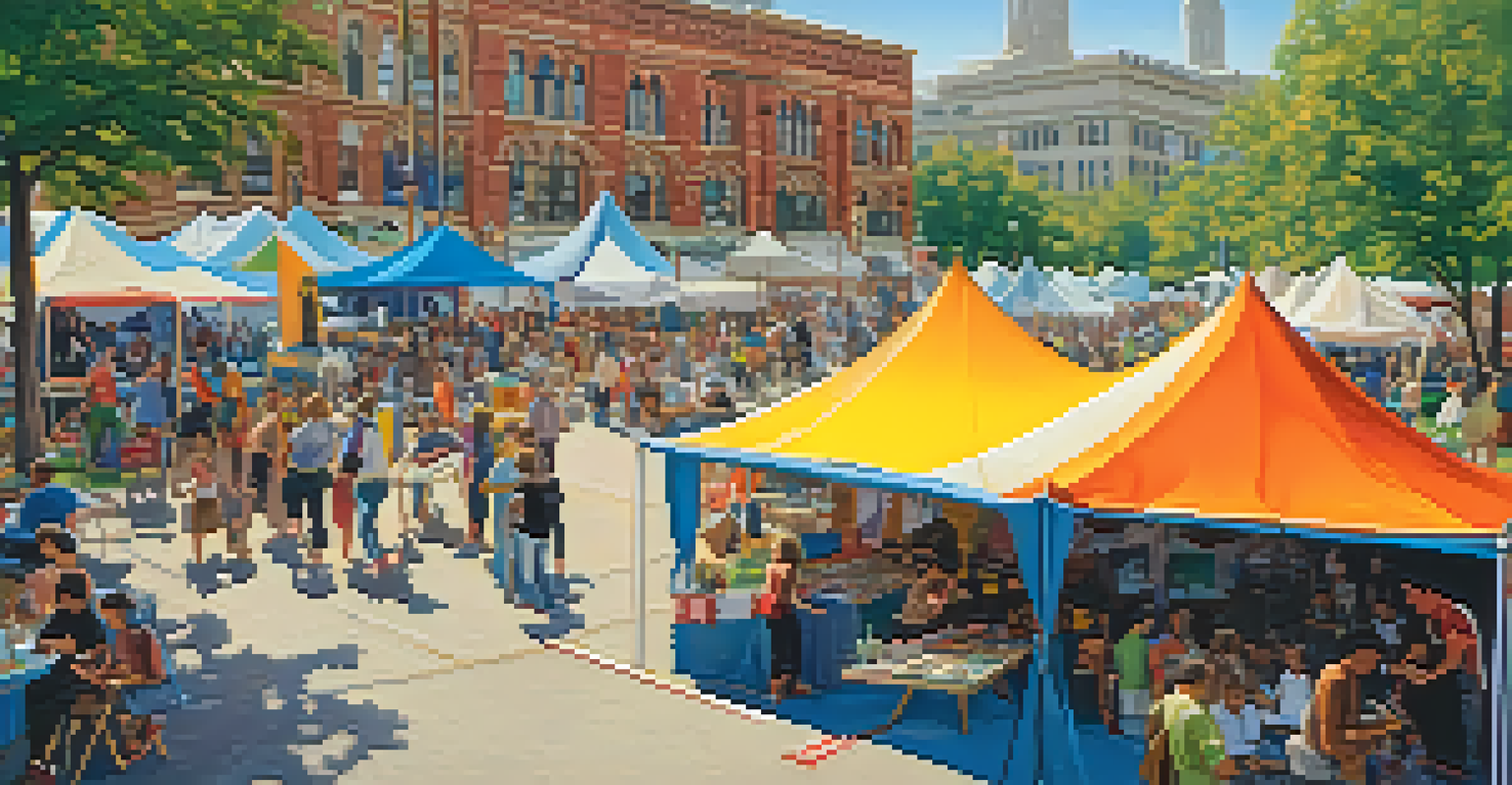 Artists painting live at the Detroit Festival of the Arts with colorful tents and a lively crowd under a clear blue sky.