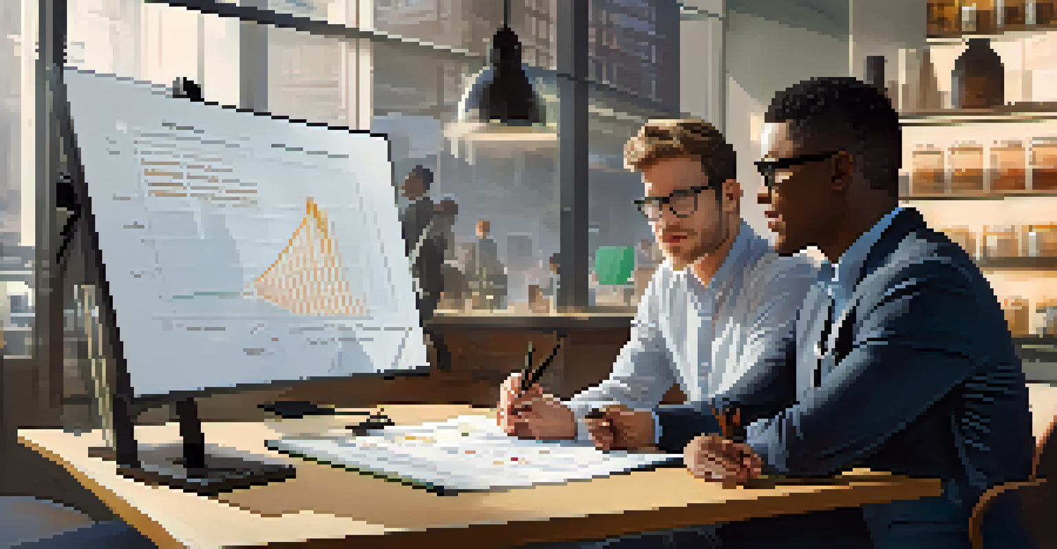 A mentor and a young entrepreneur discussing ideas at a table in an incubator, with a laptop open in front of them.