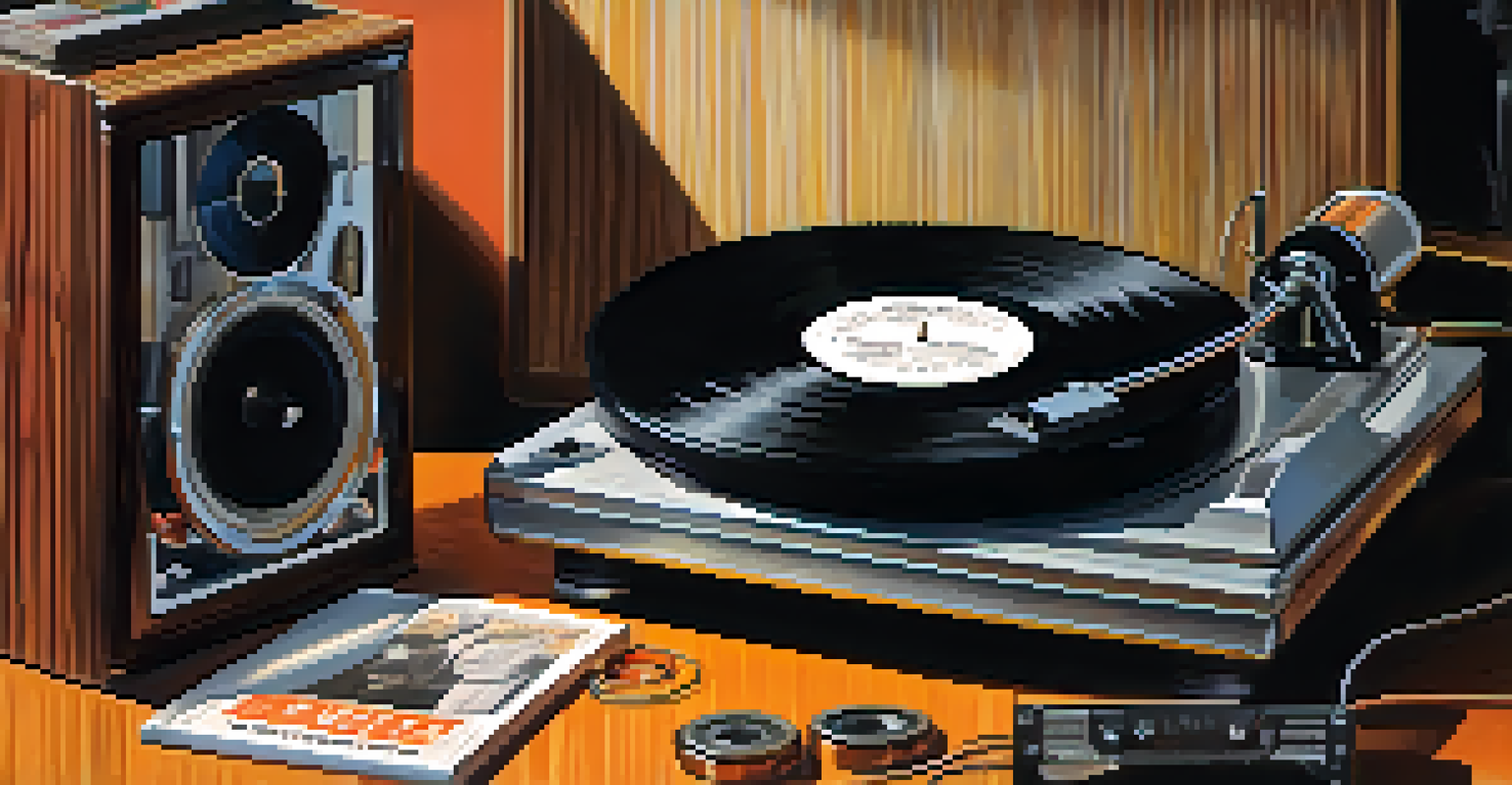 A vintage record player with a classic vinyl, surrounded by memorabilia from Detroit's music history in a cozy setting.