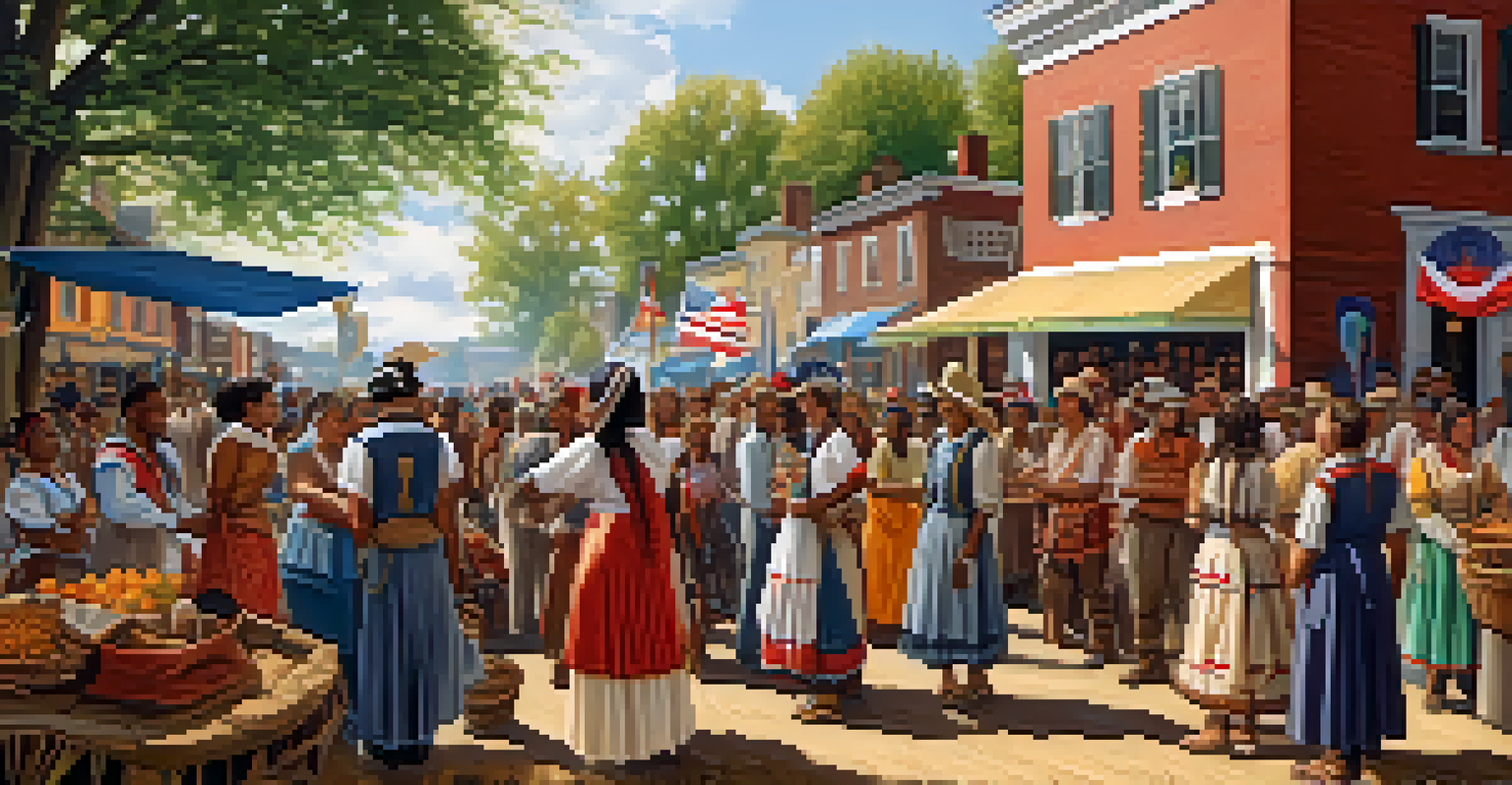 A community gathering in early Detroit, illustrating the cultural practices of French settlers and Indigenous tribes during a vibrant festival.