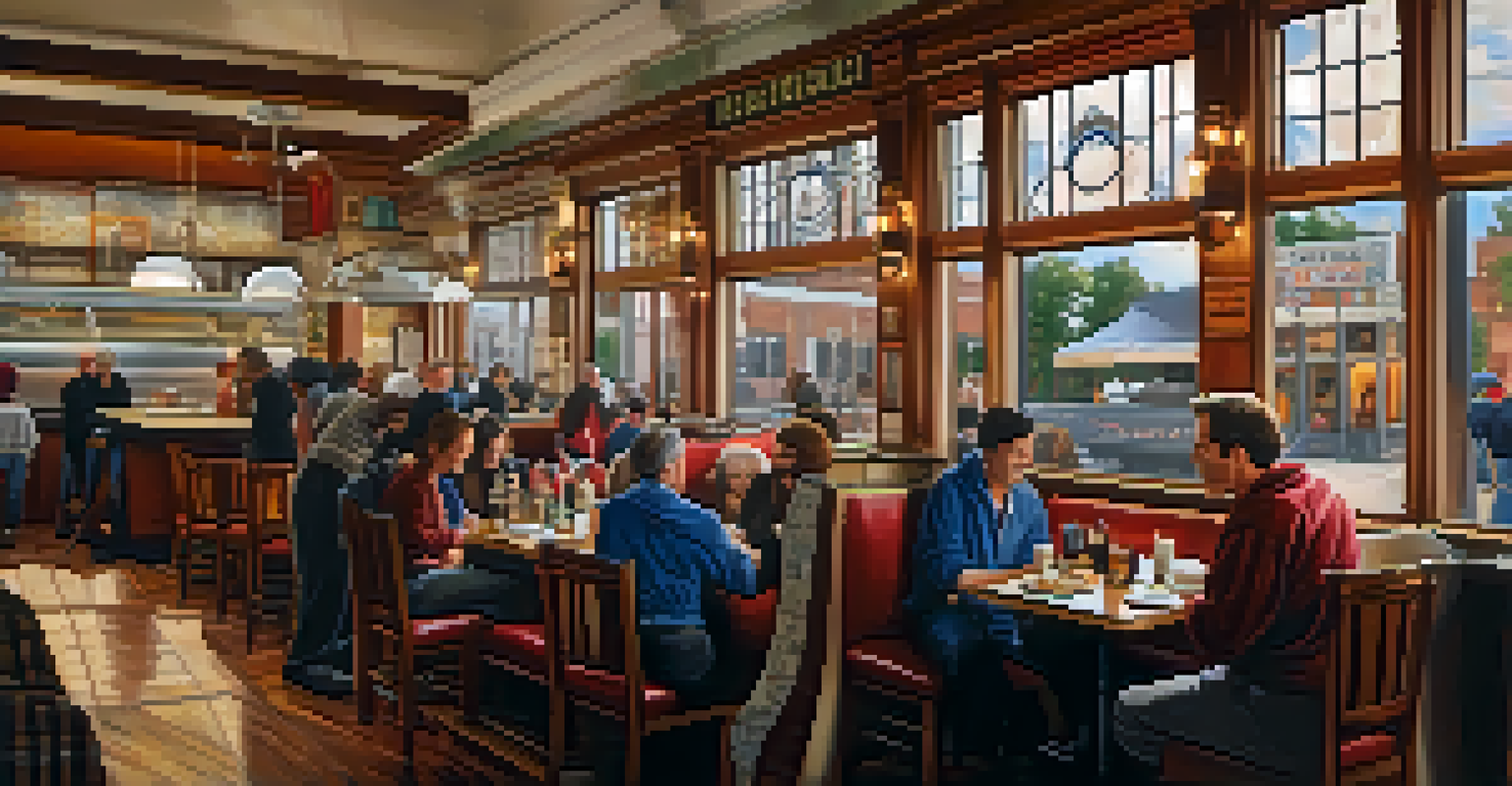 Inside a busy Detroit restaurant with crew members and local staff interacting joyfully.