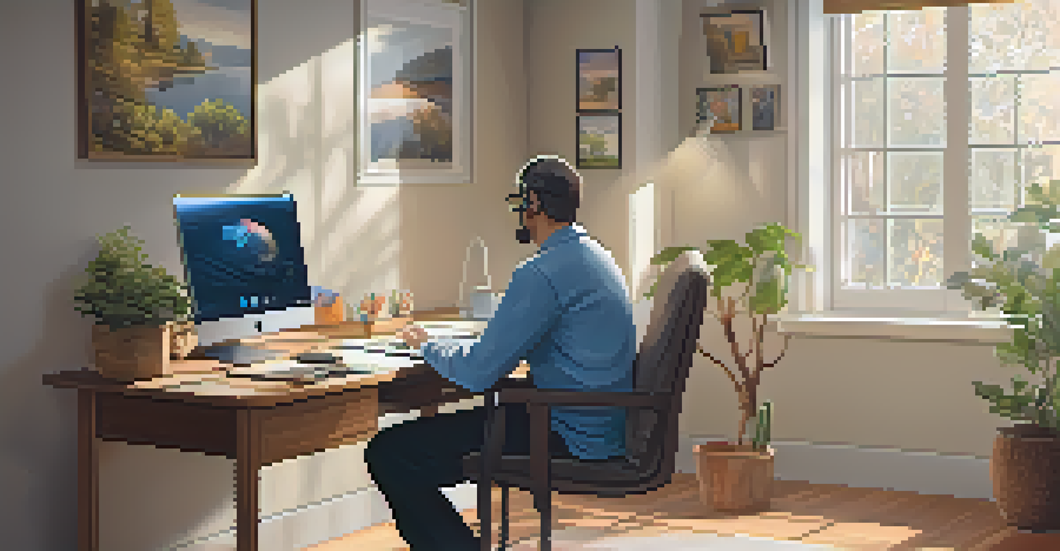 A patient participating in a telehealth consultation at home, speaking to a healthcare provider on a laptop.