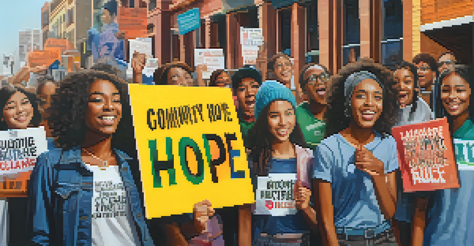 A group of young activists in Detroit holding colorful signs, showing determination and passion for community issues.