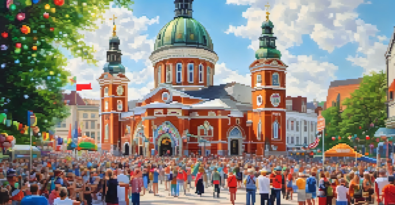 Sweetest Heart of Mary Church during a community festival, featuring its stunning dome and vibrant atmosphere.