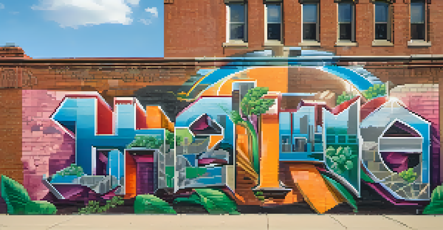 A detailed view of a colorful mural in Detroit that symbolizes hope and resilience, with sunlight enhancing its features.