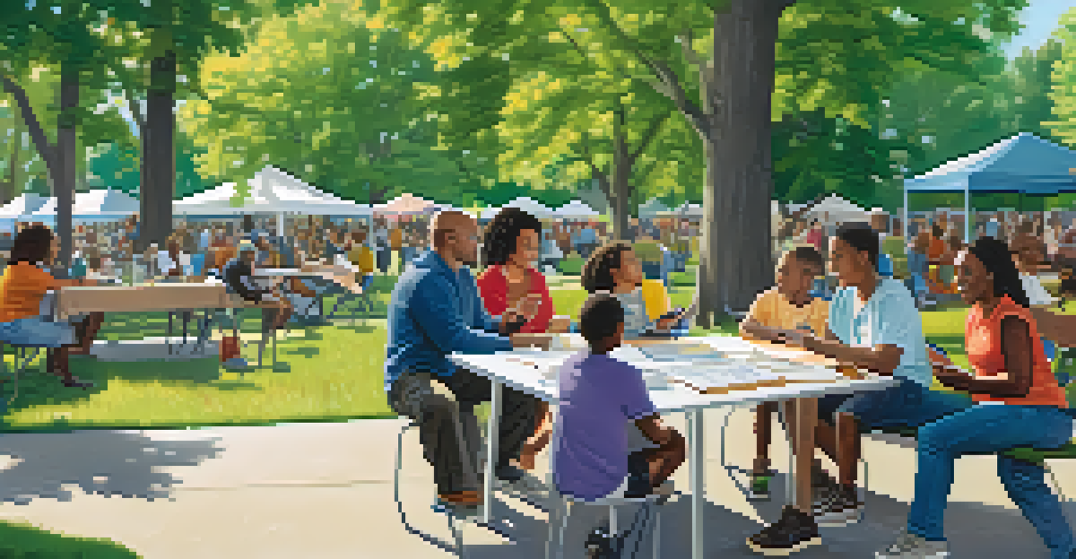Residents participating in an outdoor community meeting in a Detroit park, discussing local issues together.