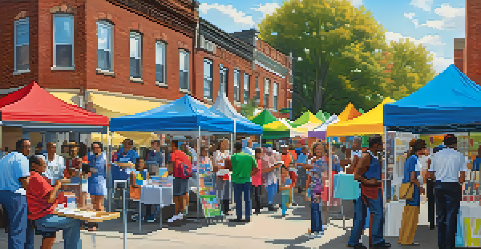 A health fair in Detroit with booths offering screenings and educational resources, attended by families and healthcare providers.