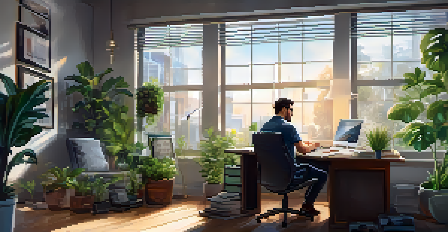 An entrepreneur working in a bright office space, emphasizing technology and productivity.