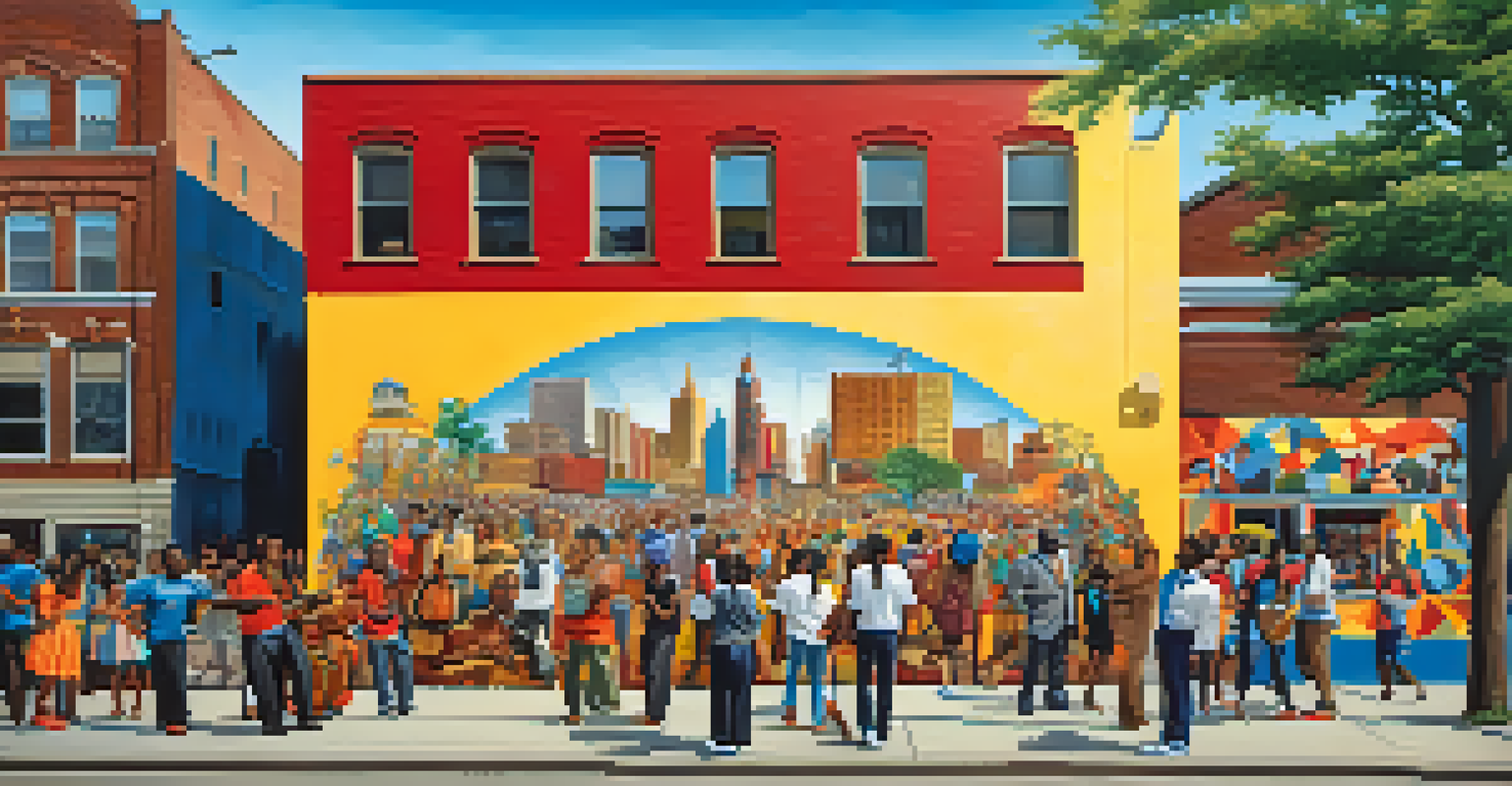 A colorful mural in Detroit celebrating its cultural diversity and musical heritage.